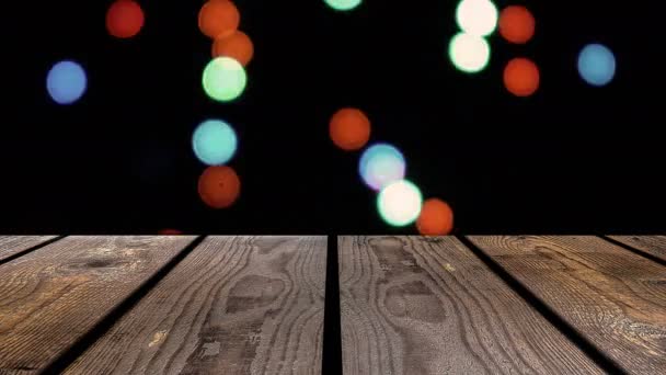Προοπτική ξύλο και bokeh φόντο της νύχτας και το λαμπερό φως των φώτων. στοιχείο προτύπου εμφάνισης - Πλάνα, βίντεο