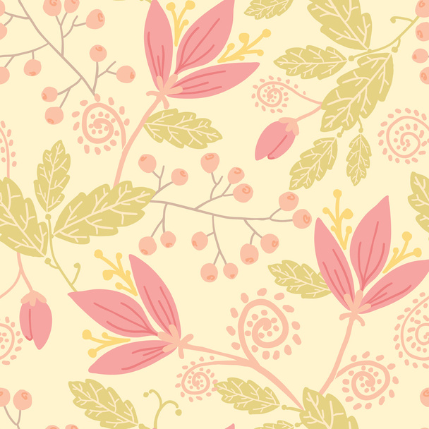 Flowers and berries seamless pattern background - Vektör, Görsel