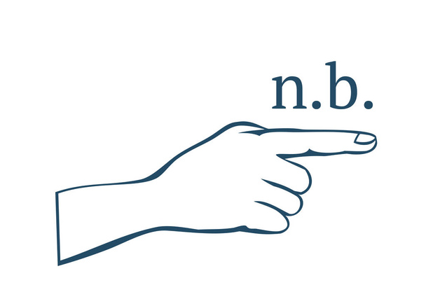 Nota bene (ν.κ.) χέρι με δάχτυλο. - Διάνυσμα, εικόνα