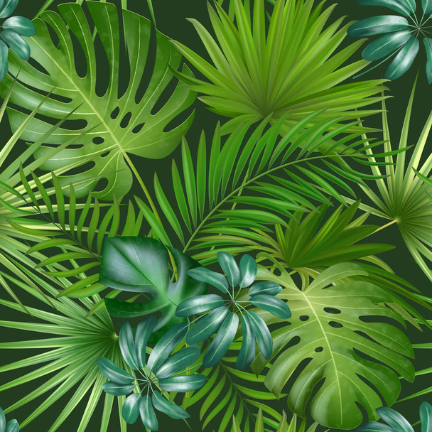 Seamless tropical pattern with palm leaves for fabric design or other uses. Endless exotic background - Vetor, Imagem