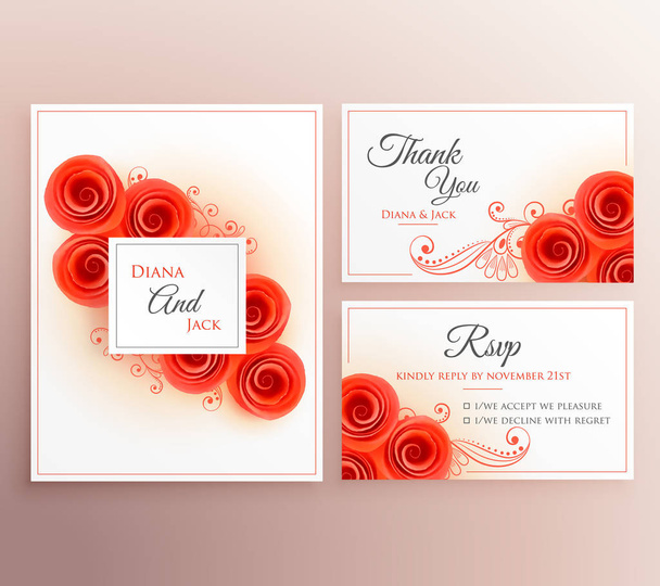 beautiful wedding invitation card with rose flower template - ベクター画像