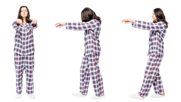 3 retratos em pijama em uma fileira uma mulher sofre de sonambulismo
 - Foto, Imagem