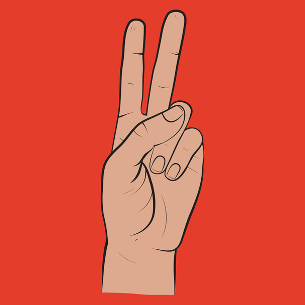 Ihmiskäsi, kaksi sormea, sormea rauhan symbolina.
 - Vektori, kuva