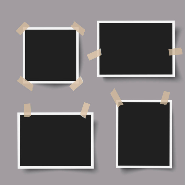 Realistic photo frames with adhesive tape - Vector, Image