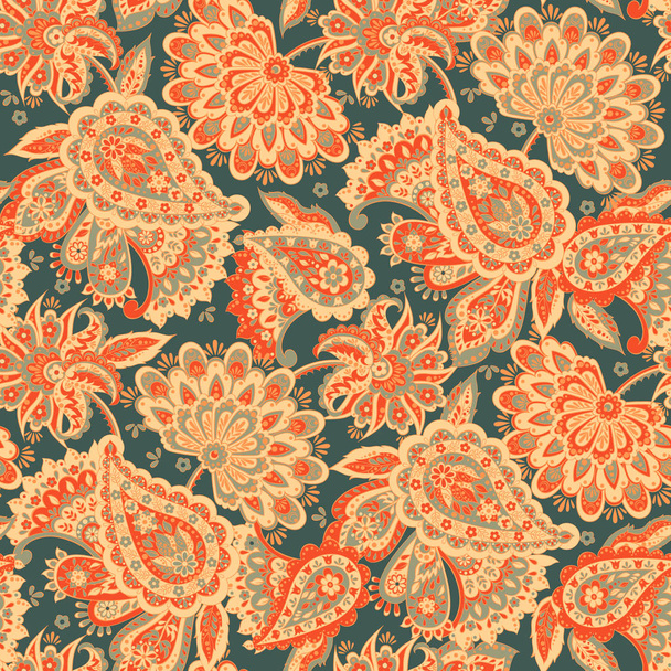 Floral seamless pattern with paisley ornament. - Vektör, Görsel