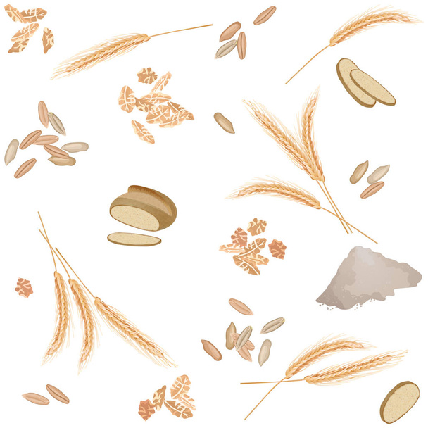 Бесшовный рисунок с ржаными продуктами питания
 - Вектор,изображение