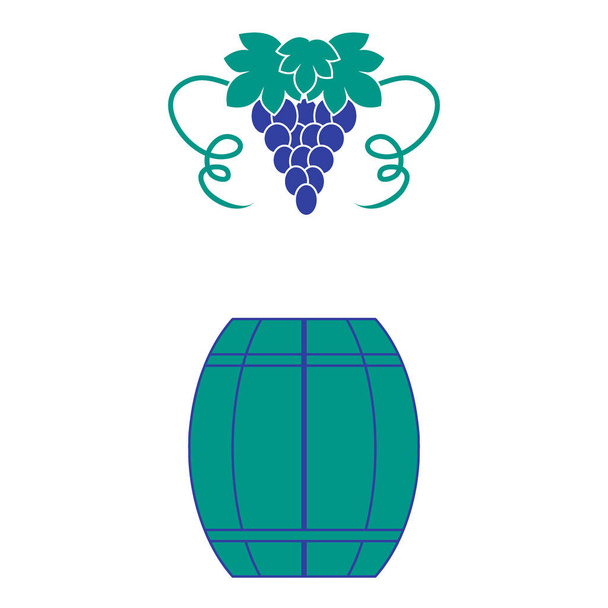 Stylized icon of a colored barrel of wine and a bunch of grapes  - Vector, Image