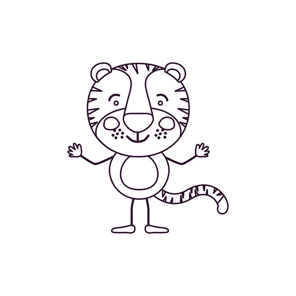 набросок контурной карикатуры на милое выражение счастья тигра
 - Вектор,изображение