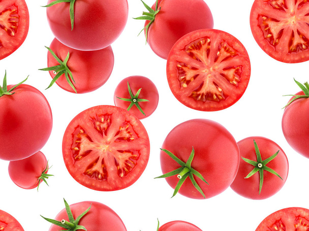Falling tomatoes isolated on white background. Seamless Pattern wallpaper - Photo, Image