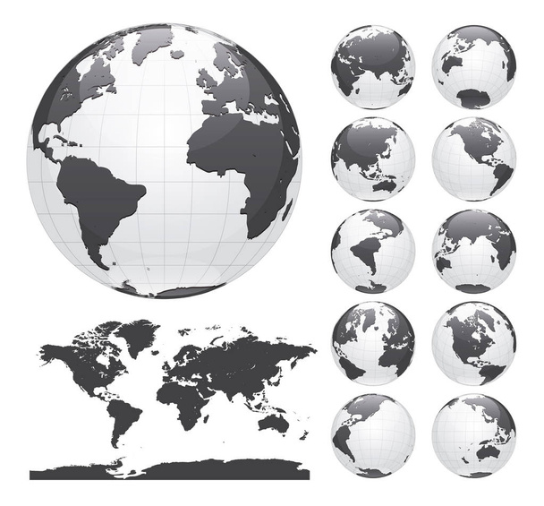 Globen, die die Erde mit allen Kontinenten zeigen. digitaler Weltkugelvektor. gepunkteter Weltkartenvektor. - Vektor, Bild