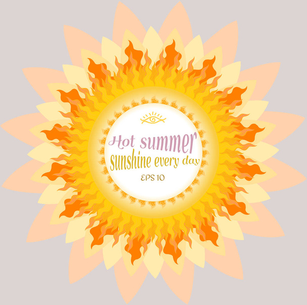 Ilustración vectorial del sol de verano. Fondo para campamento de verano o festival de vacaciones
. - Vector, imagen