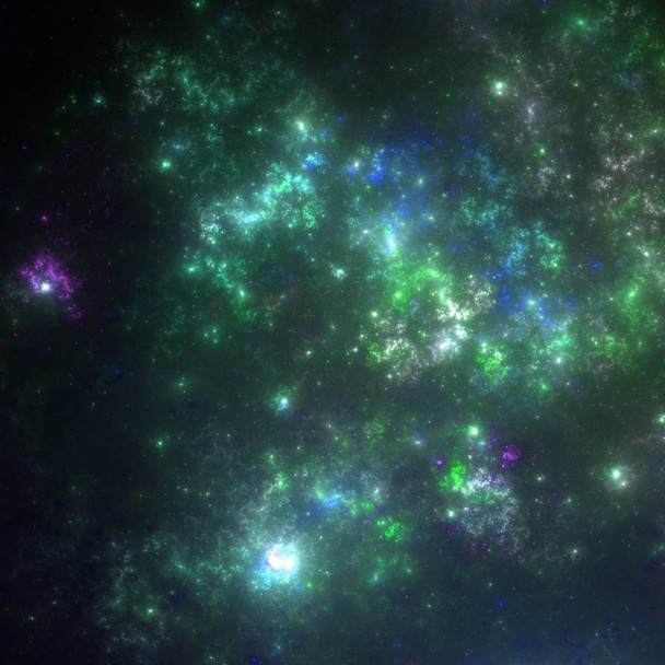 Dark green fractal nebula, digital artwork for creative graphic design - Photo, Image