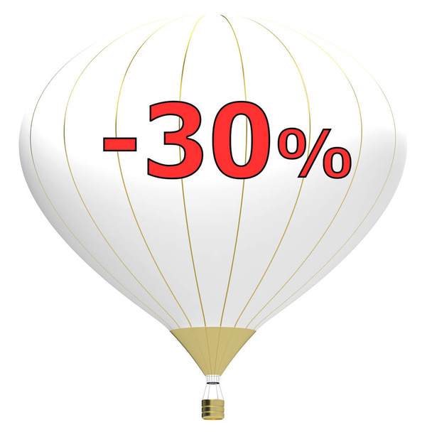 Verkaufsplakat-Konzept mit Prozent Rabatt. 3D-Illustrationsbanner mit Luftballon. Design für Banner, Flyer und Broschüren für das Event-Promotion-Geschäft oder Kaufhaus. isoliert auf weißem Hintergrund - Foto, Bild