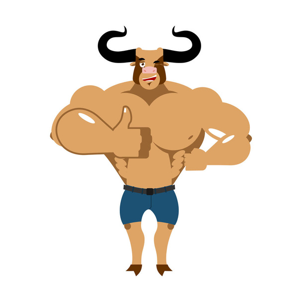 Minotaur Thumb up shows well. Ancient Greek Mythical beast. Mons - Vector, afbeelding