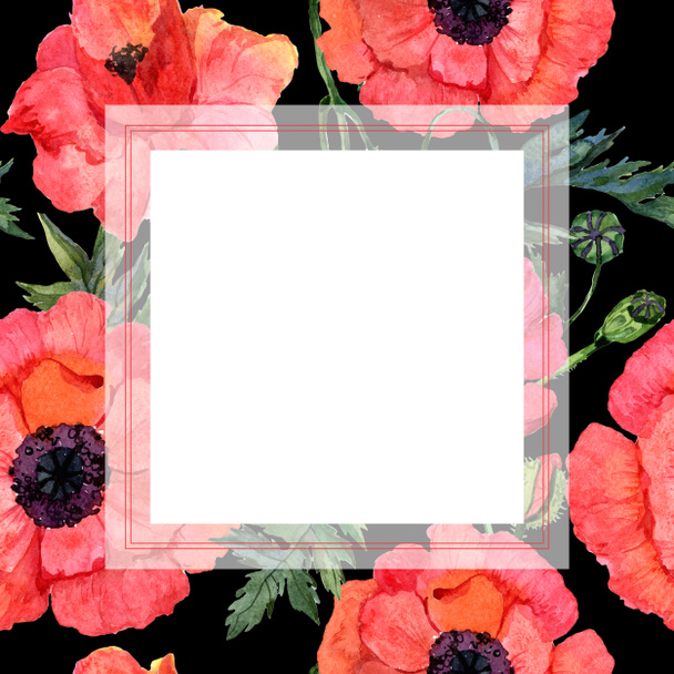 Wildflower poppy flower frame in a watercolor style. - Zdjęcie, obraz