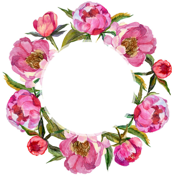 Wildflower peony flower frame in a watercolor style. - Foto, Imagem