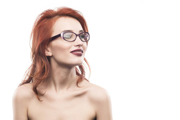 Eyewear glasses woman portrait isolated on white - Fotoğraf, Görsel