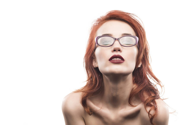 Eyewear glasses woman portrait isolated on white - Foto, Imagem