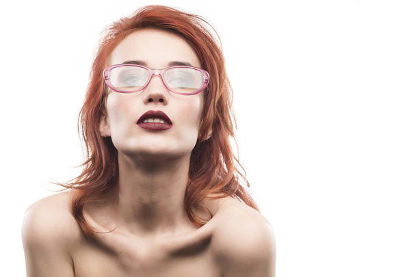 Eyewear glasses woman portrait isolated on white - Foto, Bild