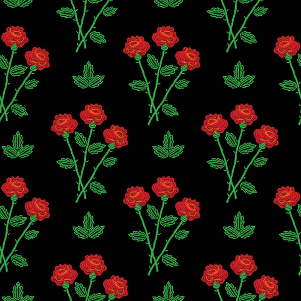 Embroidery stitches imitation seamless pattern with little red r - Vector, Imagen