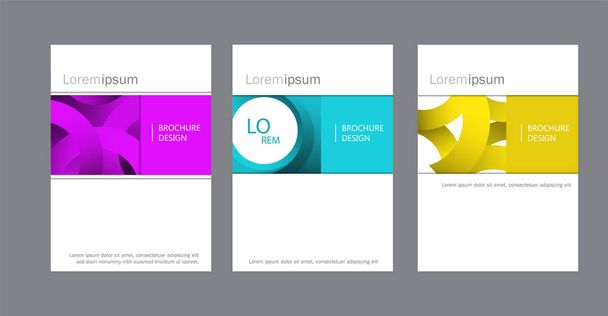 Set of corporate brochure, document cover page, presentation, leaflet, annual report with circles and stripes in yellow, blue and purple colors. Vector geometric design. A4 title sheet template - Vector, Image