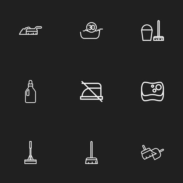 Conjunto de 9 ícones de higiene editáveis. Inclui símbolos como Besom, balde com Besom, varrendo e muito mais. Pode ser usado para Web, Mobile, UI e design infográfico
. - Vetor, Imagem