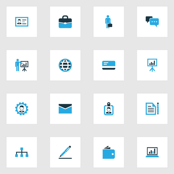 Handel kleurrijke Icons Set. Collectie van Whiteboard, bankkaart, LAN en andere elementen. Ook symbolen zoals mensenrechten, Bank, bedrijf. - Vector, afbeelding