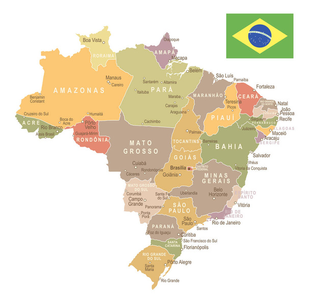 Бразилия - винтажная карта и флаг - иллюстрация
 - Вектор,изображение