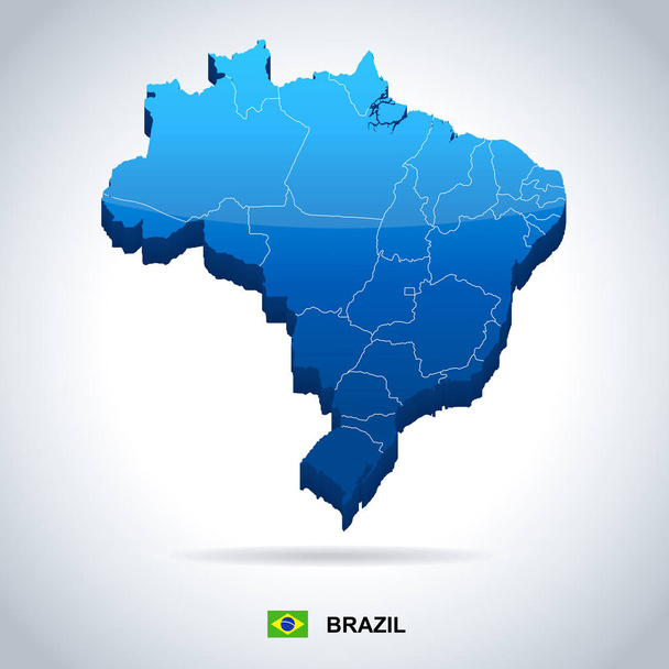 Бразилия - карта и иллюстрация флага
 - Вектор,изображение