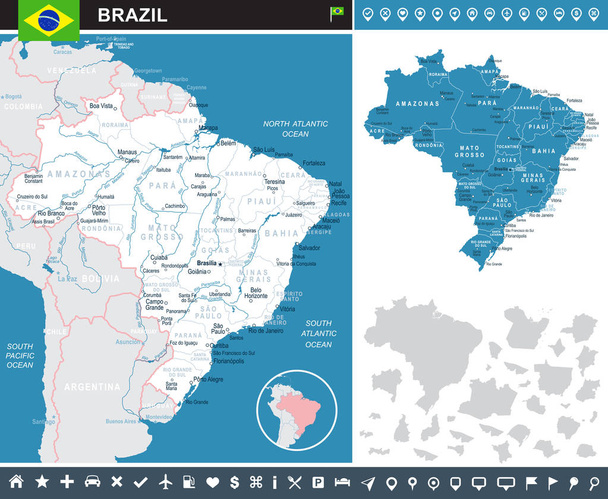 Бразилия - карта и флаг инфографическая иллюстрация
 - Вектор,изображение