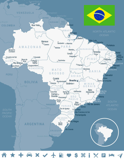 Brazil - map and flag illustration - Vector, Image