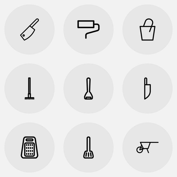 Set de 9 iconos de aparatos editables. Incluye símbolos como utensilio de cocina, cuchillo de carnicero, rallador y más. Puede ser utilizado para el diseño de la tela, móvil, interfaz de usuario e infografía
. - Vector, imagen