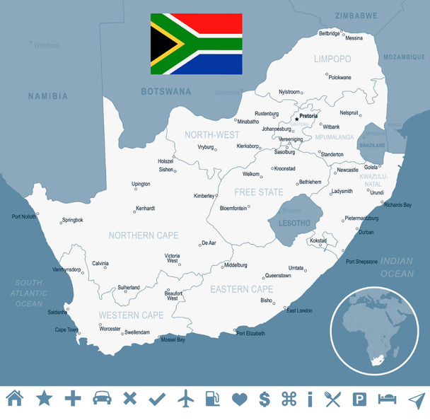 Jižní Afrika - mapy a vlajky - ilustrace - Vektor, obrázek