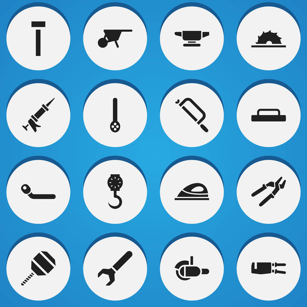 Set Of 16 Editable Tools Icons. Includes Symbols Such As Sealant, Pipe Wrench, Skimmer And More. Can Be Used For Web, Mobile, UI And Infographic Design. - Vector, Image
