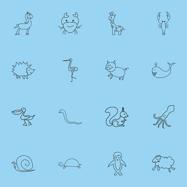 Set Of 16 Editable Zoo Icons. Includes Symbols Such As Urchin, Lobster, Serpent And More. Can Be Used For Web, Mobile, UI And Infographic Design. - Vettoriali, immagini