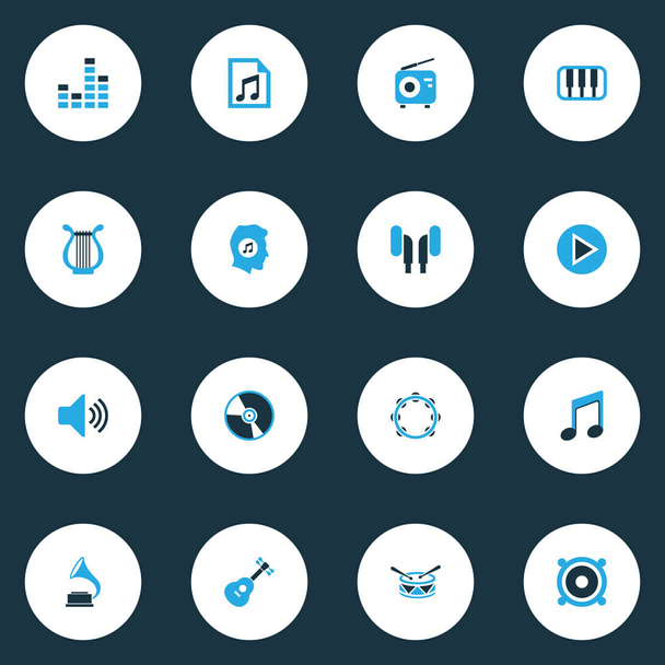 Multimedia Colorful Icons Set. Collection Of Tambourine, Radio, Play And Other Elements. Also Includes Symbols Such As Mixer, Tambourine, Barrel. - Vector, Image