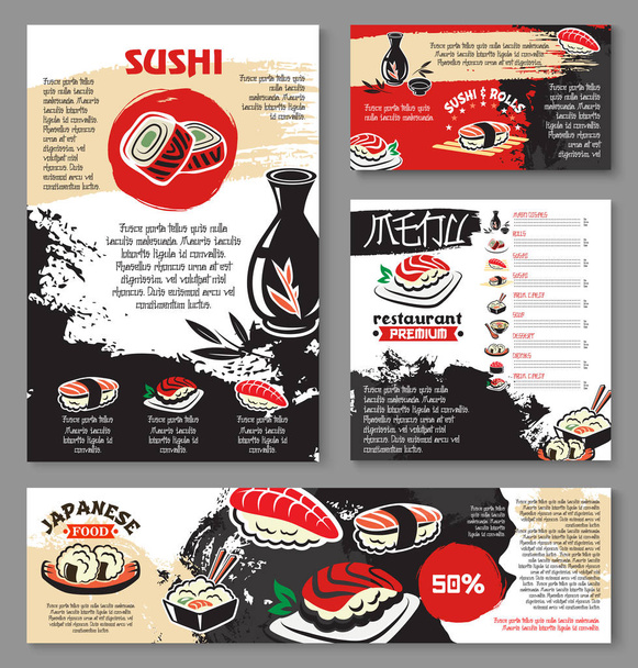 Plantilla de menú de sushi de restaurante japonés de mariscos
 - Vector, imagen