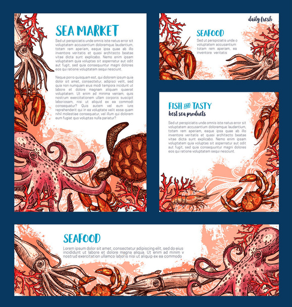 Frutti di mare ristorante e mercato del pesce banner modello
 - Vettoriali, immagini