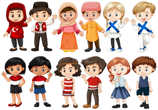 Kinderen uit verschillende landen - Vector, afbeelding