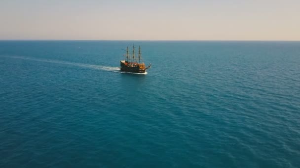 Aerial view of the party boat sailing ship at sea - Footage, Video