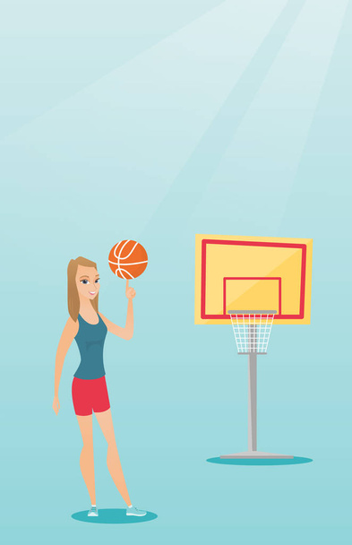 Young caucasian basketball player spinning a ball. - Vector, afbeelding