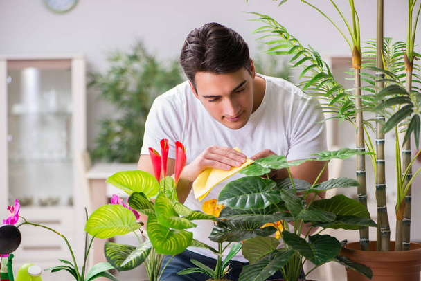 Młody człowiek w koncepcji ogrodnictwa w domu - Zdjęcie, obraz