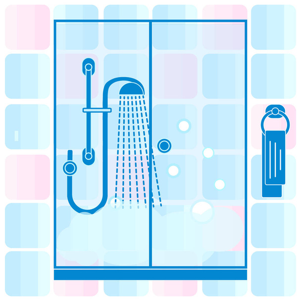 Cute vector illustration of  bathroom: shower cabin, shower, soa - Vetor, Imagem