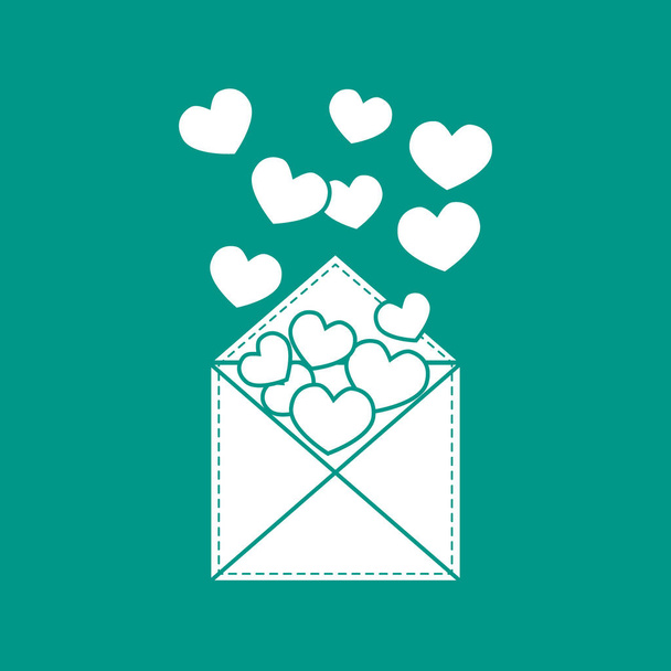 Cute vector illustration of postal envelope with hearts. - Διάνυσμα, εικόνα