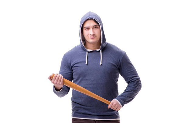 Nuori mies huligaani baseball bat eristetty valkoinen - Valokuva, kuva