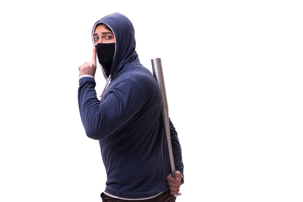 Jovem hooligan com bastão de beisebol isolado em branco - Foto, Imagem