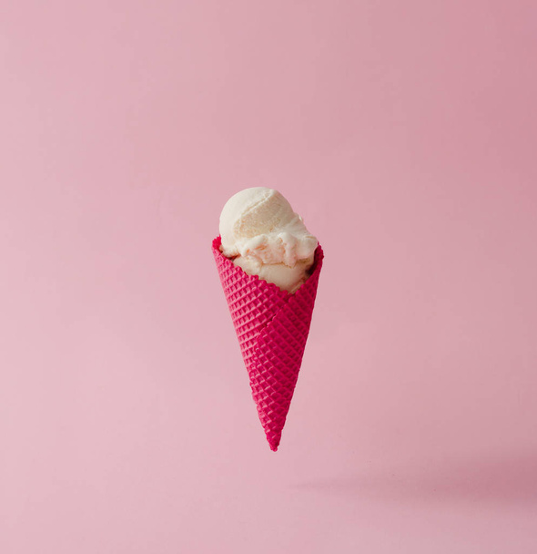 vanilla ice cream in red cone - Photo, Image