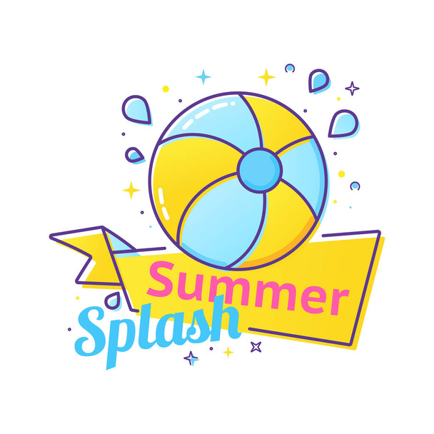 Zwembad partij label met opblaasbare bal en plons in zwemmen zwembad water. - Vector, afbeelding