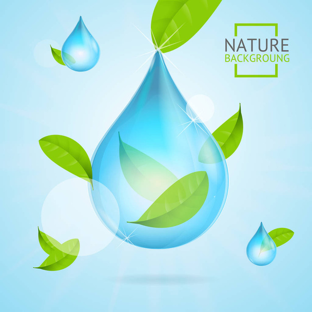 Concetto Natura Purezza Trasparente Goccia Acqua e Foglie Verdi Volanti. Vettore
 - Vettoriali, immagini