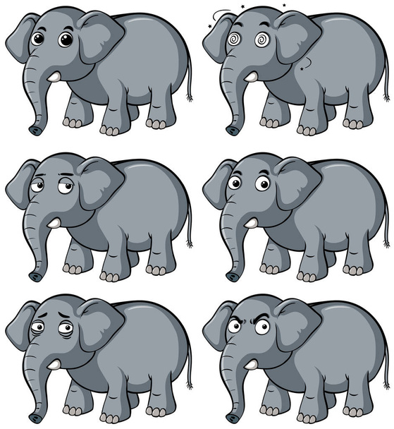 異なる表情を持つ野生象 - ベクター画像
